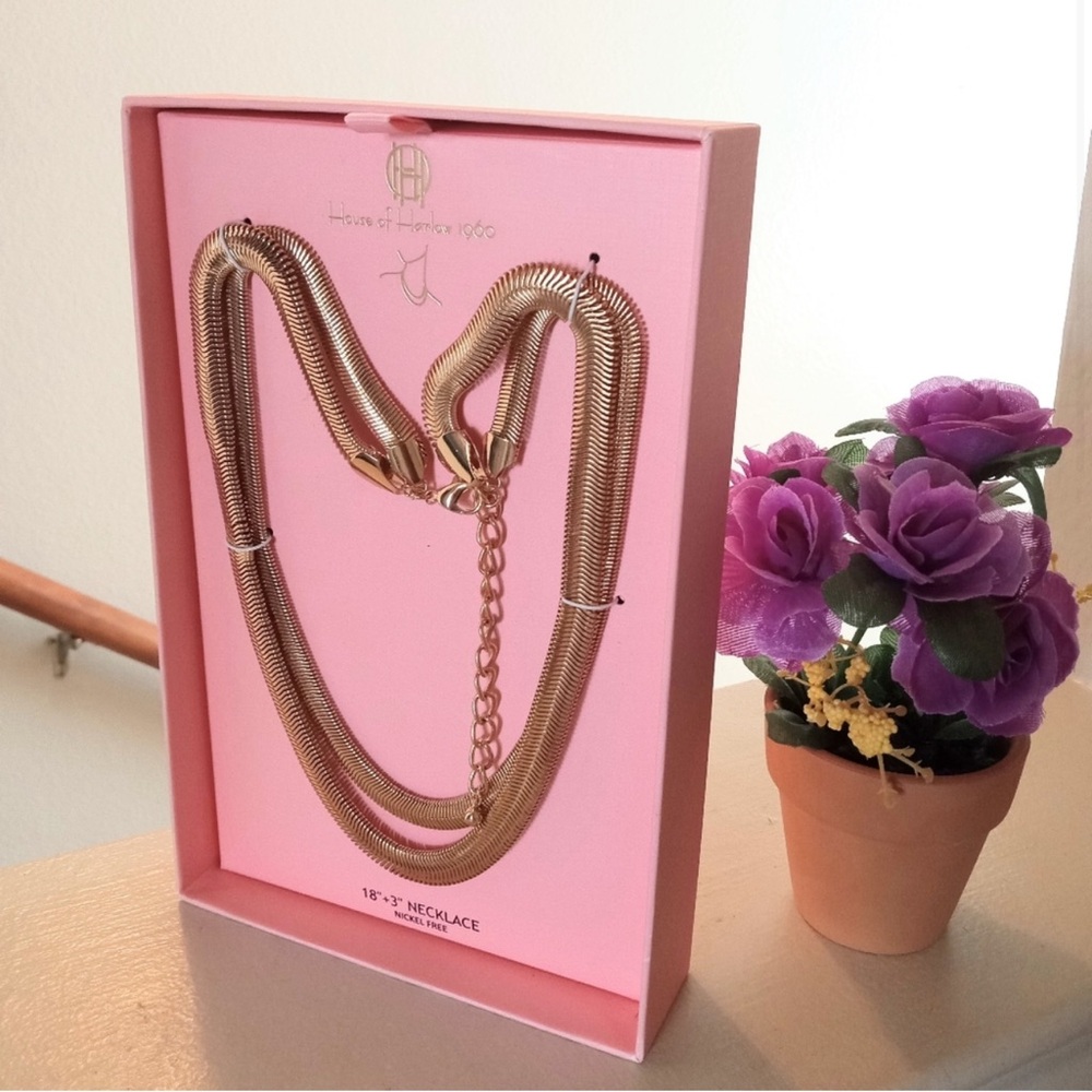 House of Harlow herringbone gold double strand necklace NEW